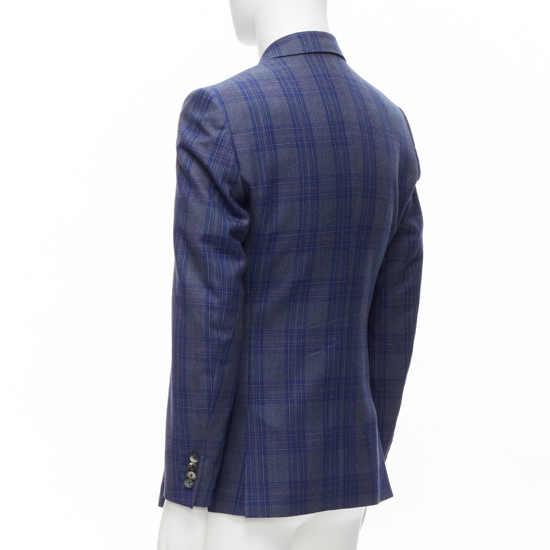 ALEXANDER MCQUEEN 2014 navy blue check wool double breasted blazer IT48 M