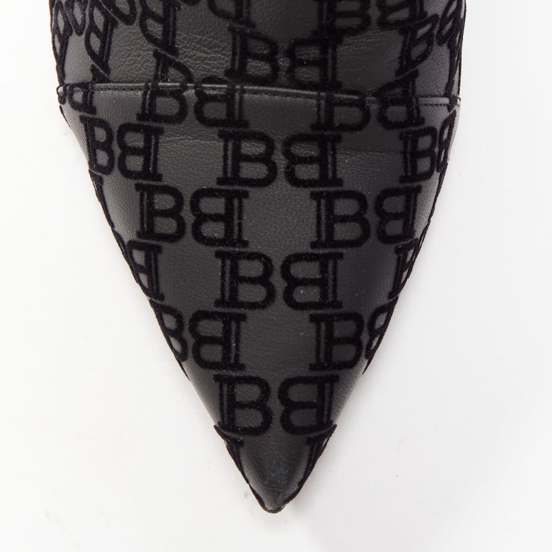 BALMAIN black BB monogram gold buttons high top stiletto boots EU38