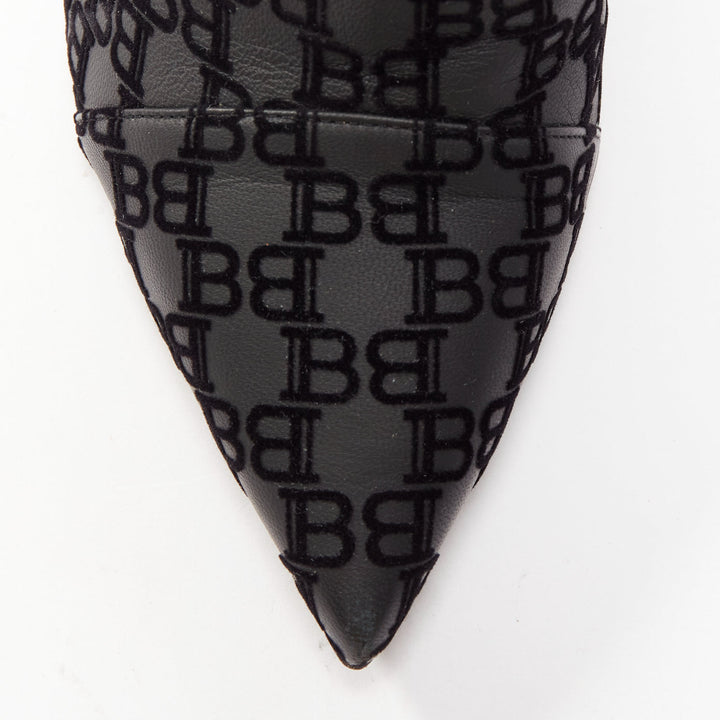 BALMAIN black BB monogram gold buttons high top stiletto boots EU38