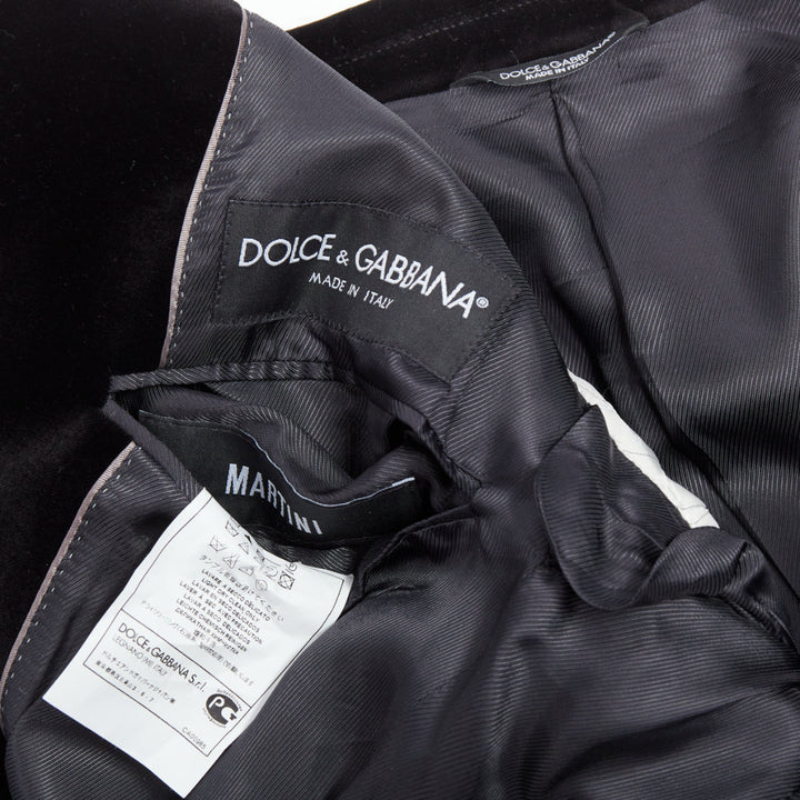 DOLCE GABBANA Martini Fit black cotton velvet blazer jacket pants suit IT48 M