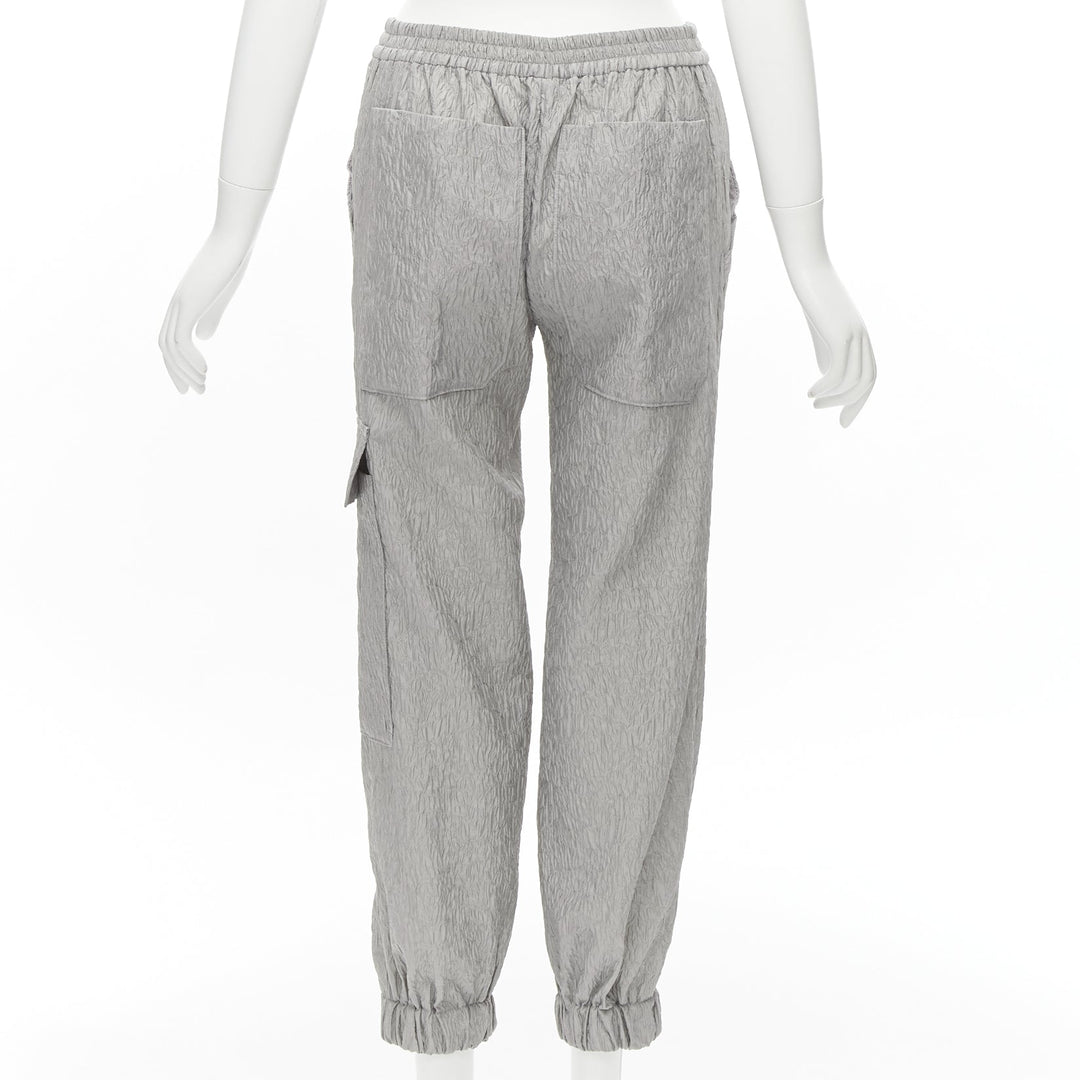 CECILIE BAHNSEN Jackson grey matelasse cloque cargo track pants UK6 XS