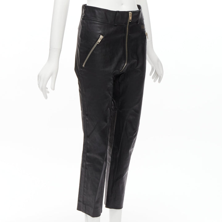 BALENCIAGA Demna 2017 logo patch silver zip cropped moto leather pants FR40 L