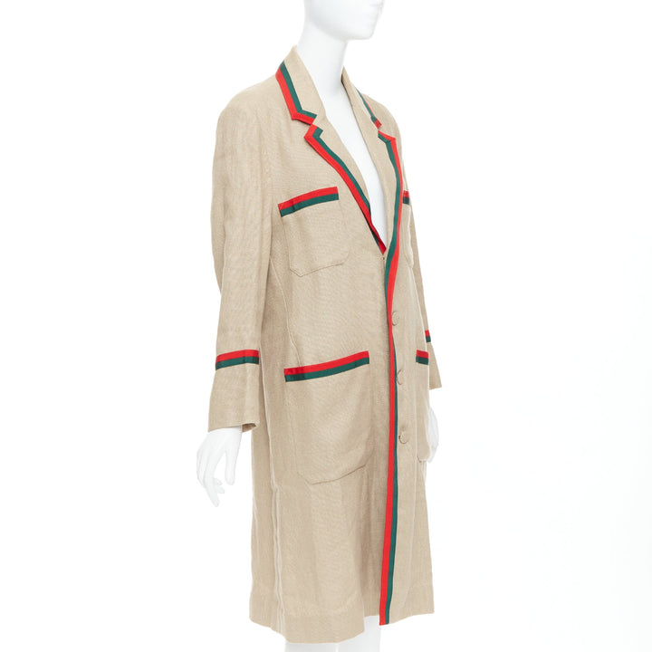 GUCCI Garden Alessandro Michele beige green red web trim long coat