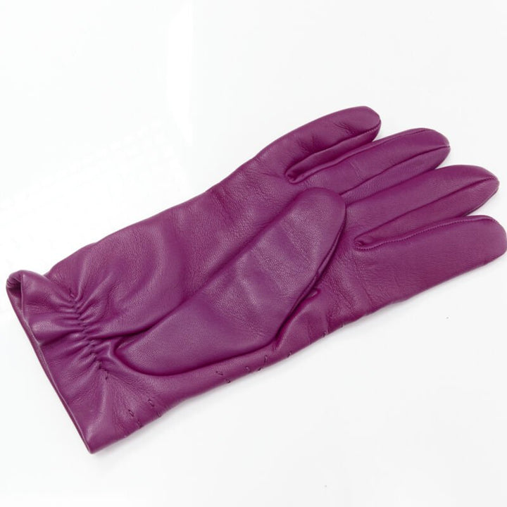 HERMES purple lamb leather overstitching 100% cashmere lined glove 7.5