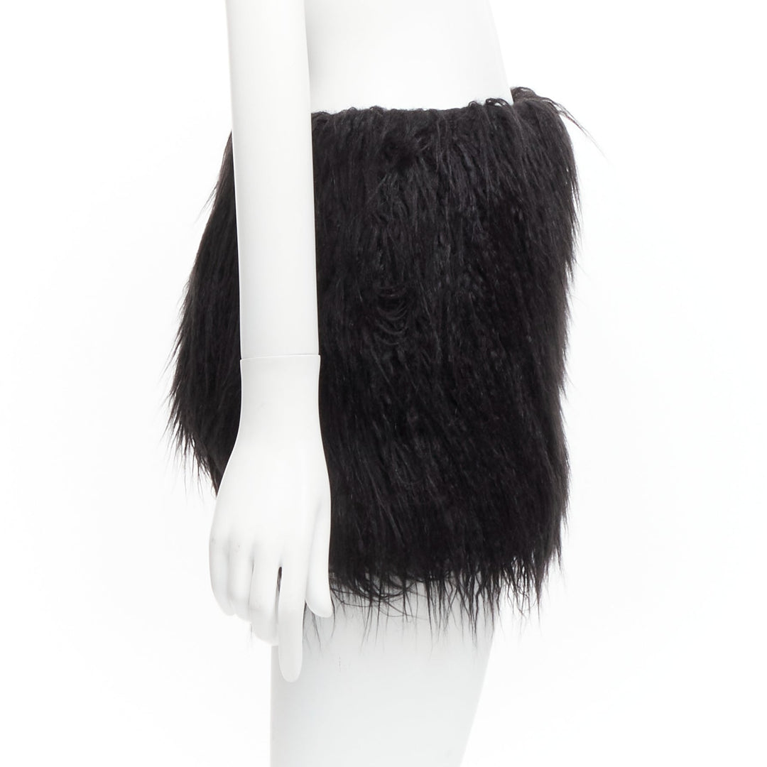 SAINT LAURENT 2021 Runway black faux fur mini skirt FR34 XS
