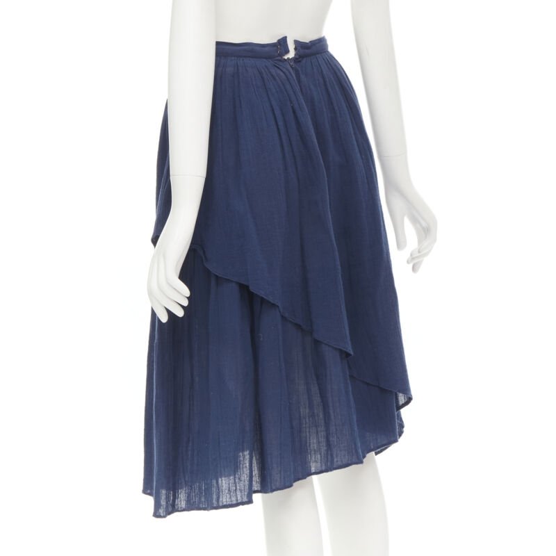 COMME DES GARCONS Vintage 1980's blue crinkled asymmetric waterfall draped skirt