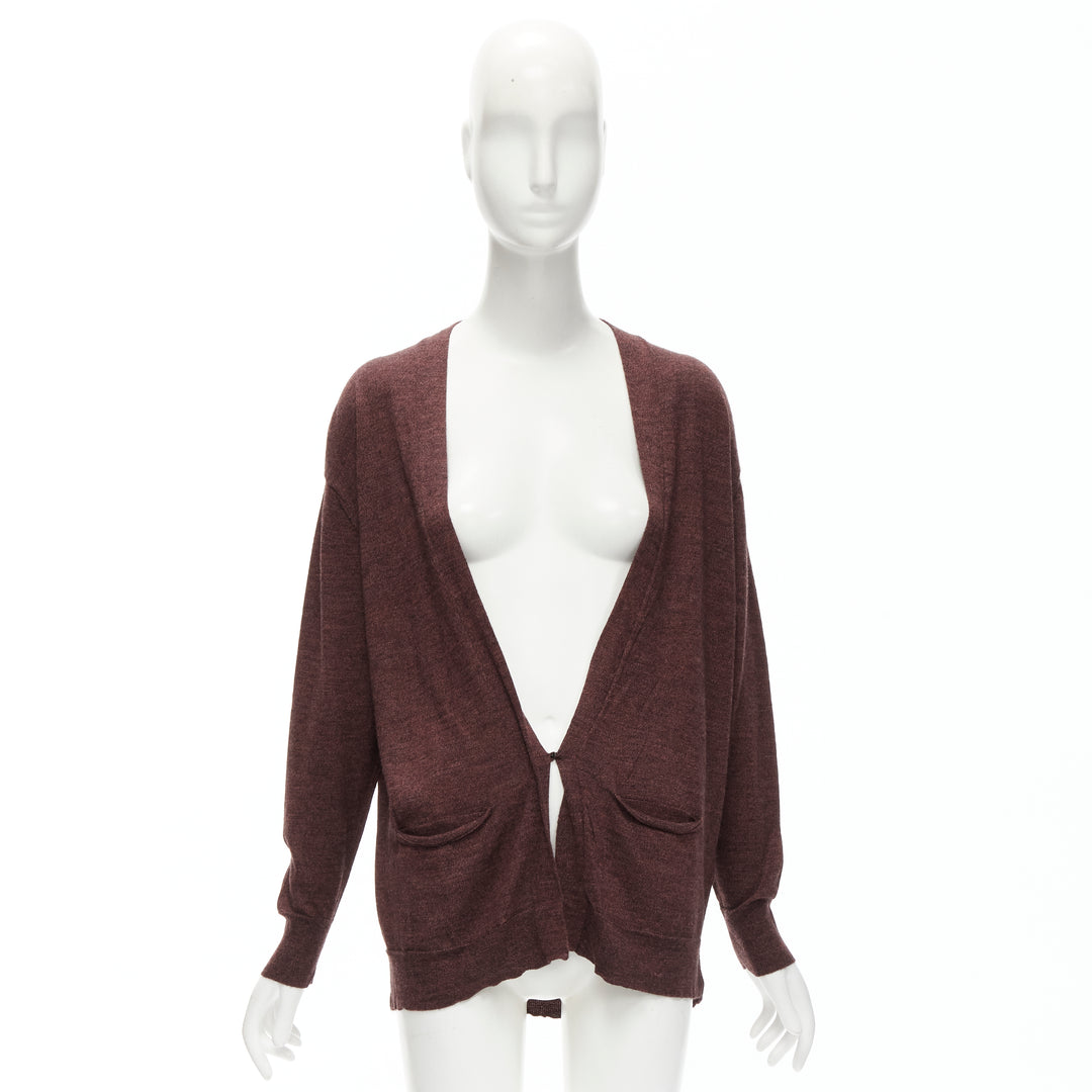 ISABEL MARANT brown 100% mercerised wool single button cardigan Sz. 1 S