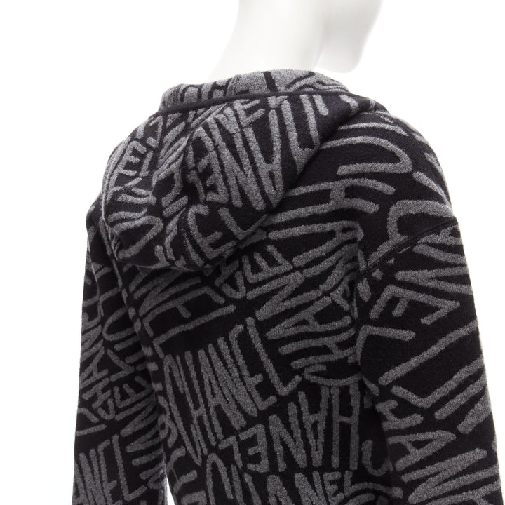 CHANEL 2021 98% cashmere black grey all over logo intarsia CC cardigan FR36 S