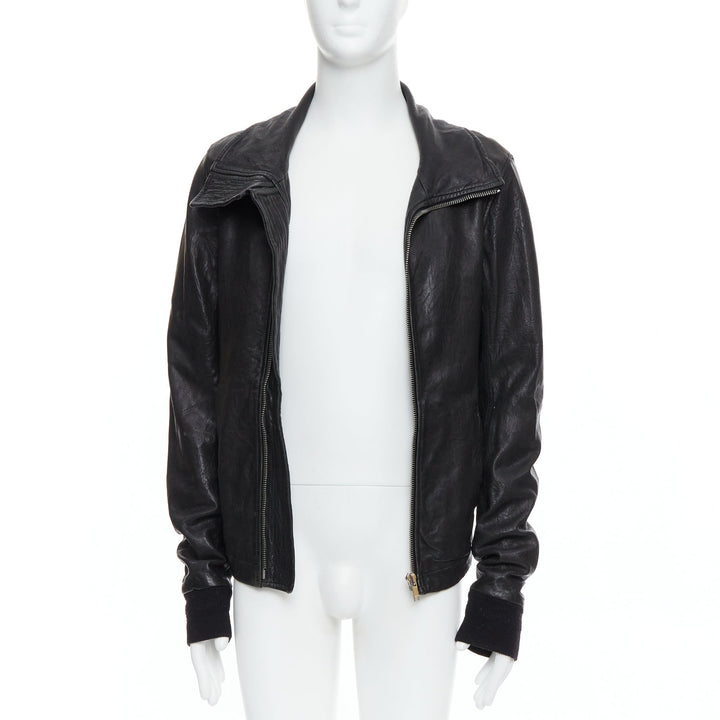 RICK OWENS black lambskin leather Olmar Mirta zip motorcycle jacket XS