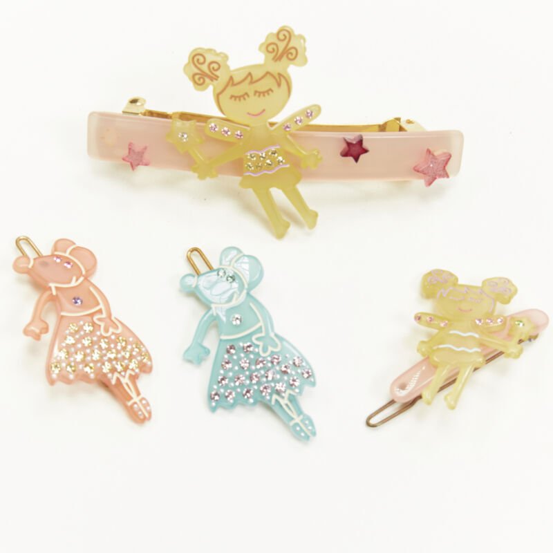 rare CHIC & MODE Alexandre Zouari crystal Fairy Mouse hair barrette clip X4