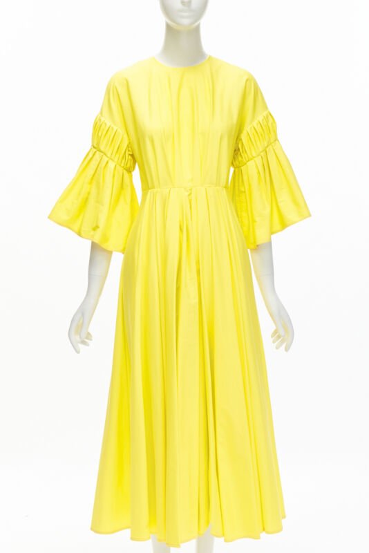 ROKSANDA sunshine yellow cotton origami pleat flared sleeves A-line dress UK6 XS