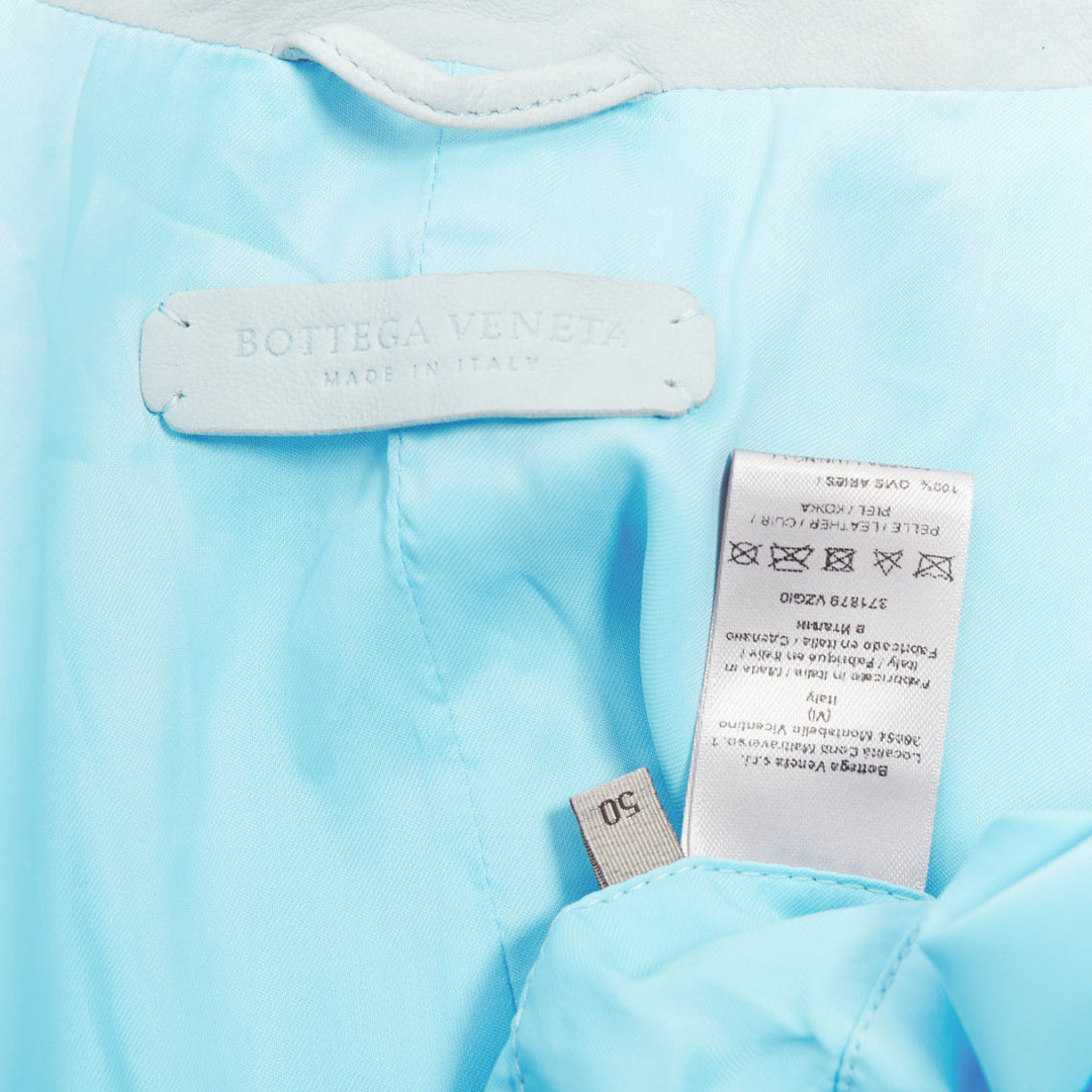 BOTTEGA VENETA light blue soft leather off centre biker jacket IT50 L