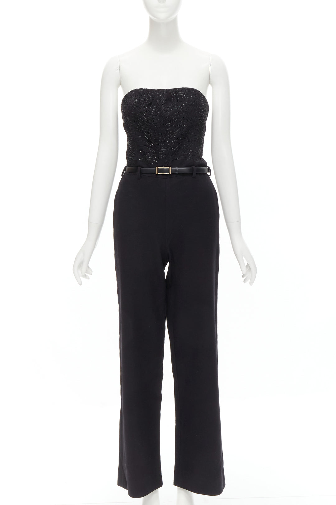 JASON WU 2014 Runway black bead embellished boned corset belted jumpsuit US2 XS