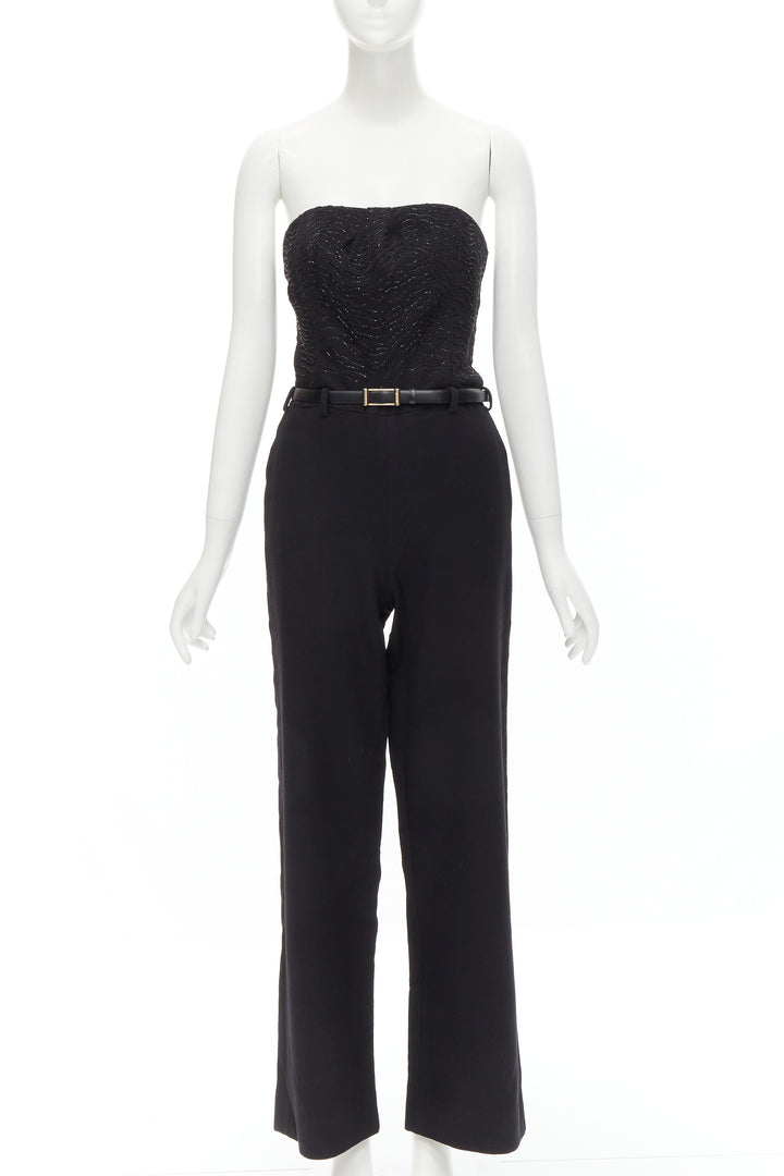 JASON WU 2014 Runway black bead embellished boned corset belted jumpsuit US2 XS