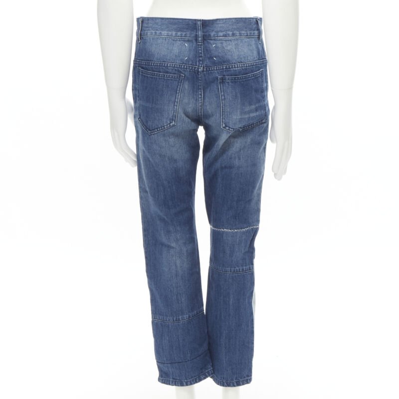 MAISON MARGEILA 2016 washed blue denim deconstructed patchwork cropped jeans 30"