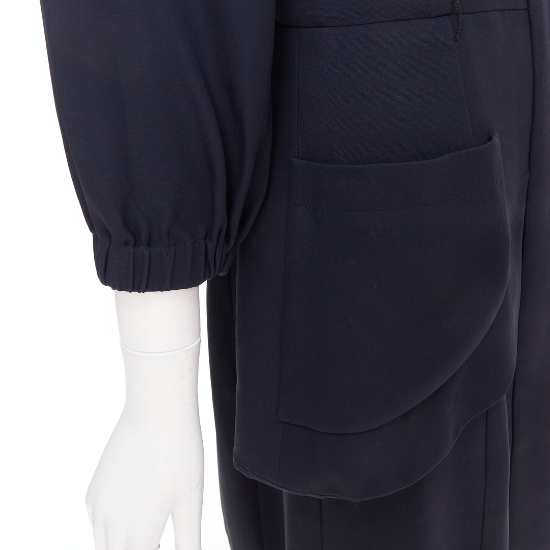 rare CHANEL 2015 Runway black silk white cotton collar trompe loeil dress FR36 S