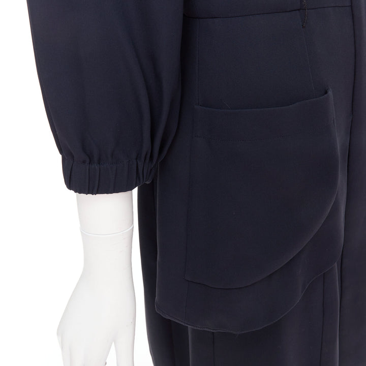 rare CHANEL 2015 Runway black silk white cotton collar trompe loeil dress FR36 S