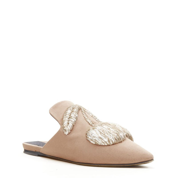 SANAYI 313 beige silver fabric embroidery slip on babouche slippers EU36
