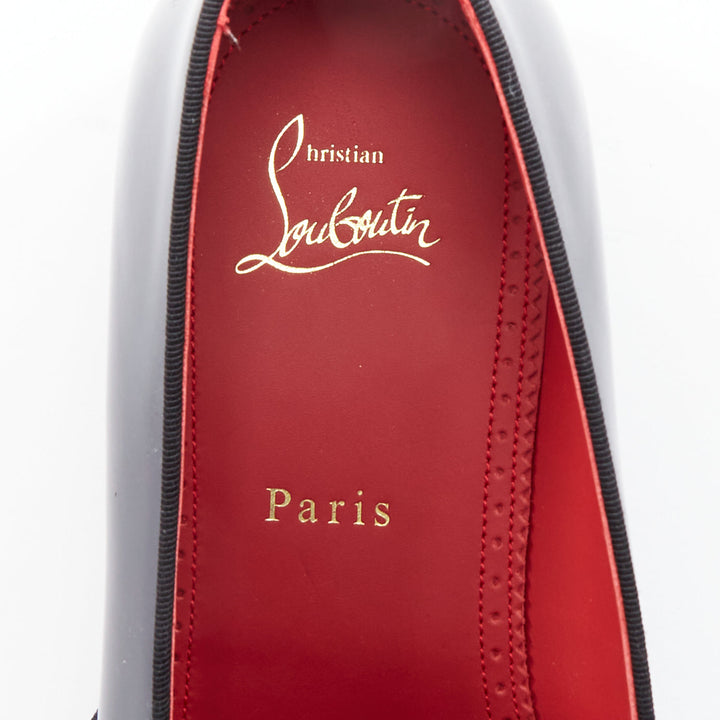 CHRISTIAN LOUBOUTIN patent black bow tie dress loafer shoes EU39.5