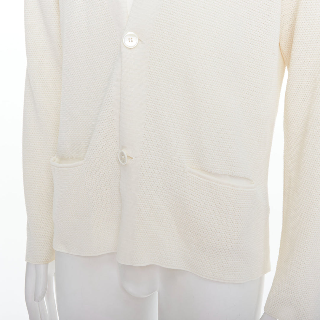 LANVIN cream cotton skinny lapel knitted buttons pocketed blazer M