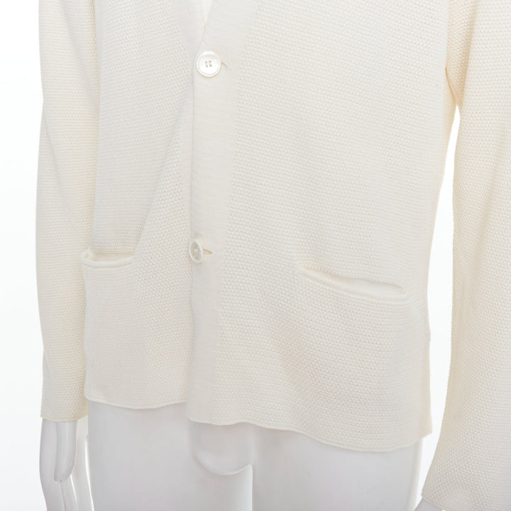 LANVIN cream cotton skinny lapel knitted buttons pocketed blazer M