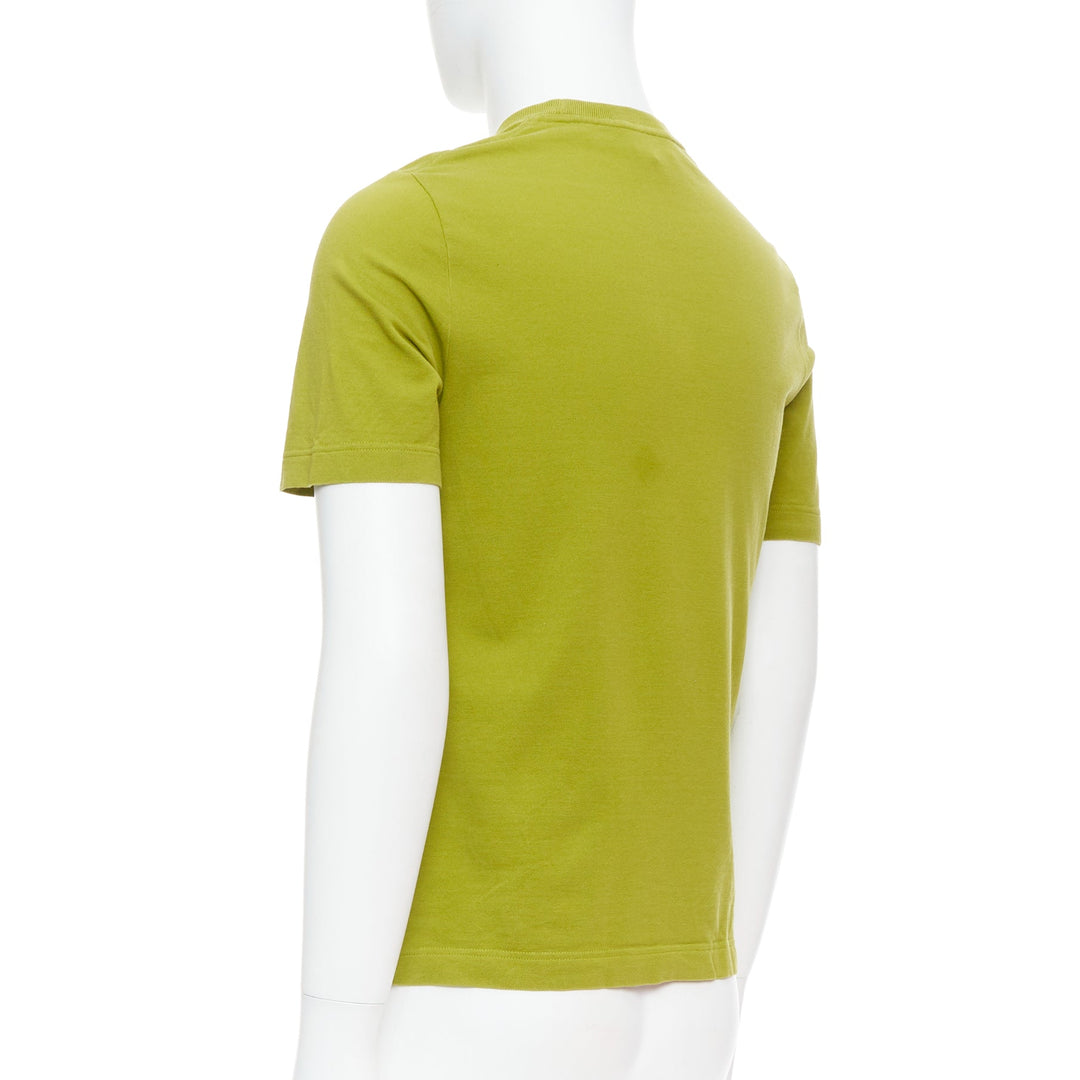 HERMES olive green cotton H logo crew neck pocket t-shirt top XS