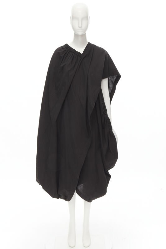 COMME DES GARCONS 1980's Vintage black washed asymmetric draped cocoon dress