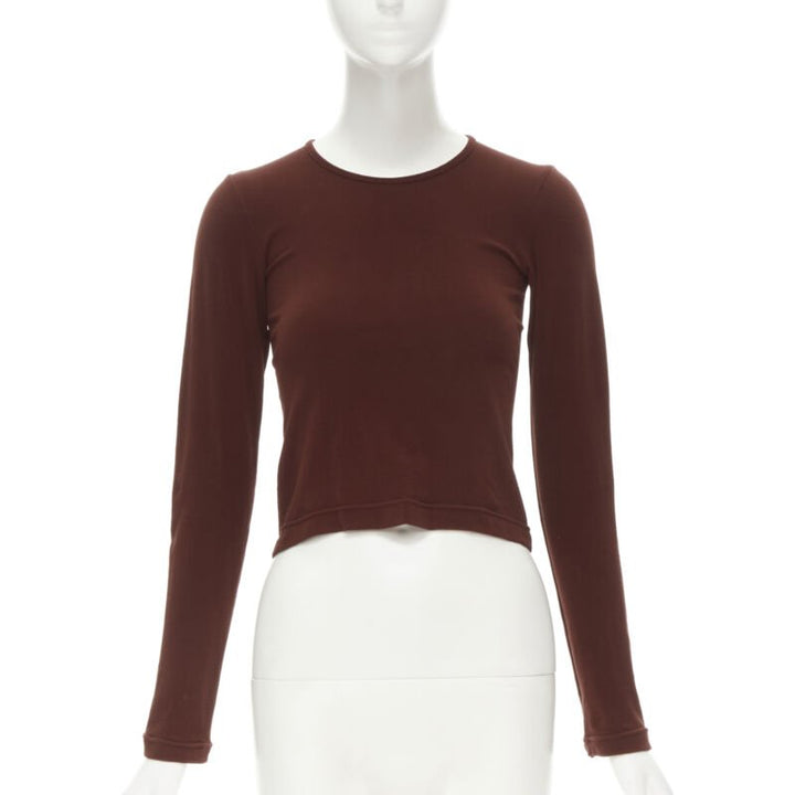 COMME DES GARCONS 1997 Lumps Bumps brown nylon blend crew neck knit cropped top