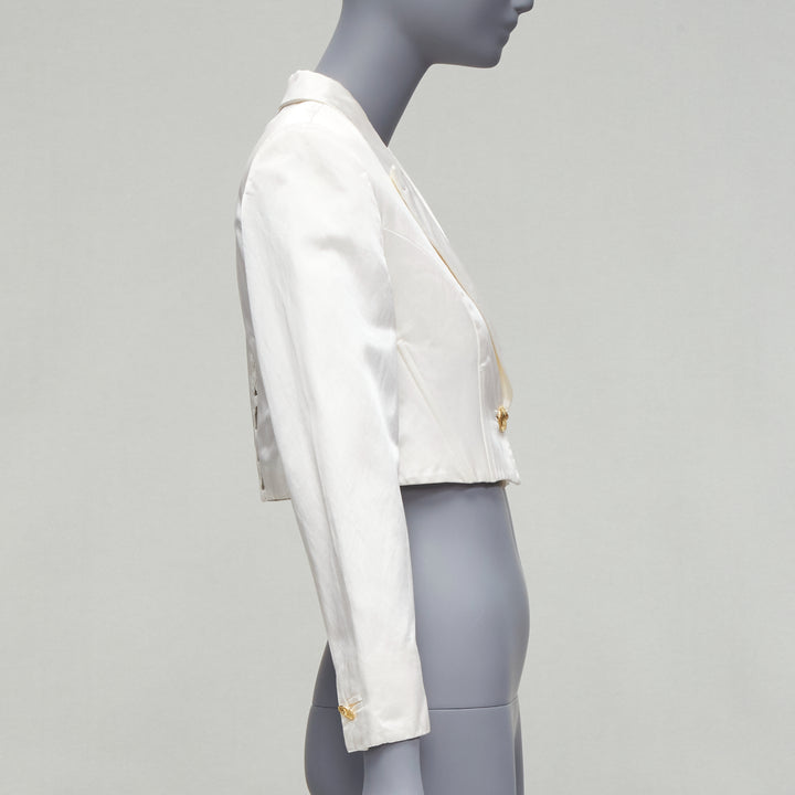 VERSUS GIANNI VERSACE pearl satin lattice lace back cropped blazer jacket IT42 M