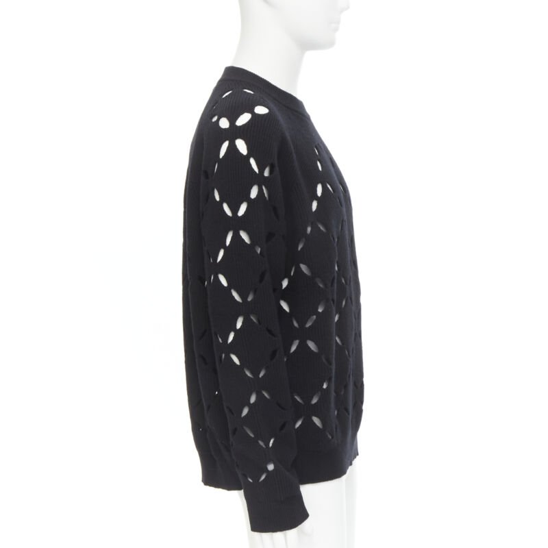 VERSACE 100% wool black diamond cut out Medusa stud sweater EU52 XL