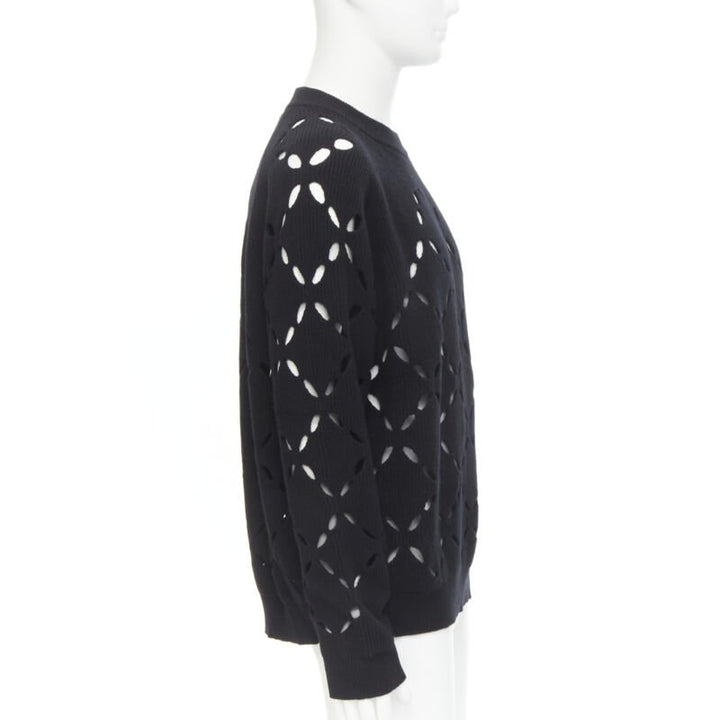 VERSACE 100% wool black diamond cut out Medusa stud sweater EU52 XL