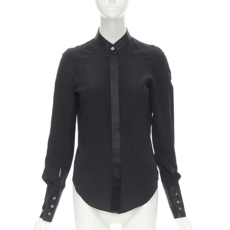 MAISON MARGIELA black cotton silk trim reversed button cuff shirt IT38 XS