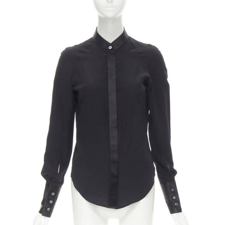 MAISON MARGIELA black cotton silk trim reversed button cuff shirt IT38 XS