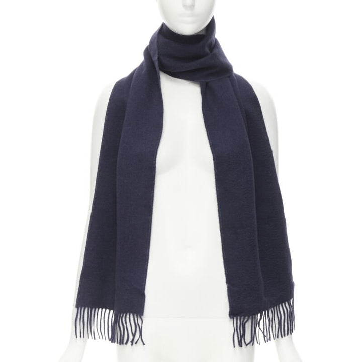 PRINGLE OF SCOTLAND 100% cashmere navy blue tassel fringe scarf