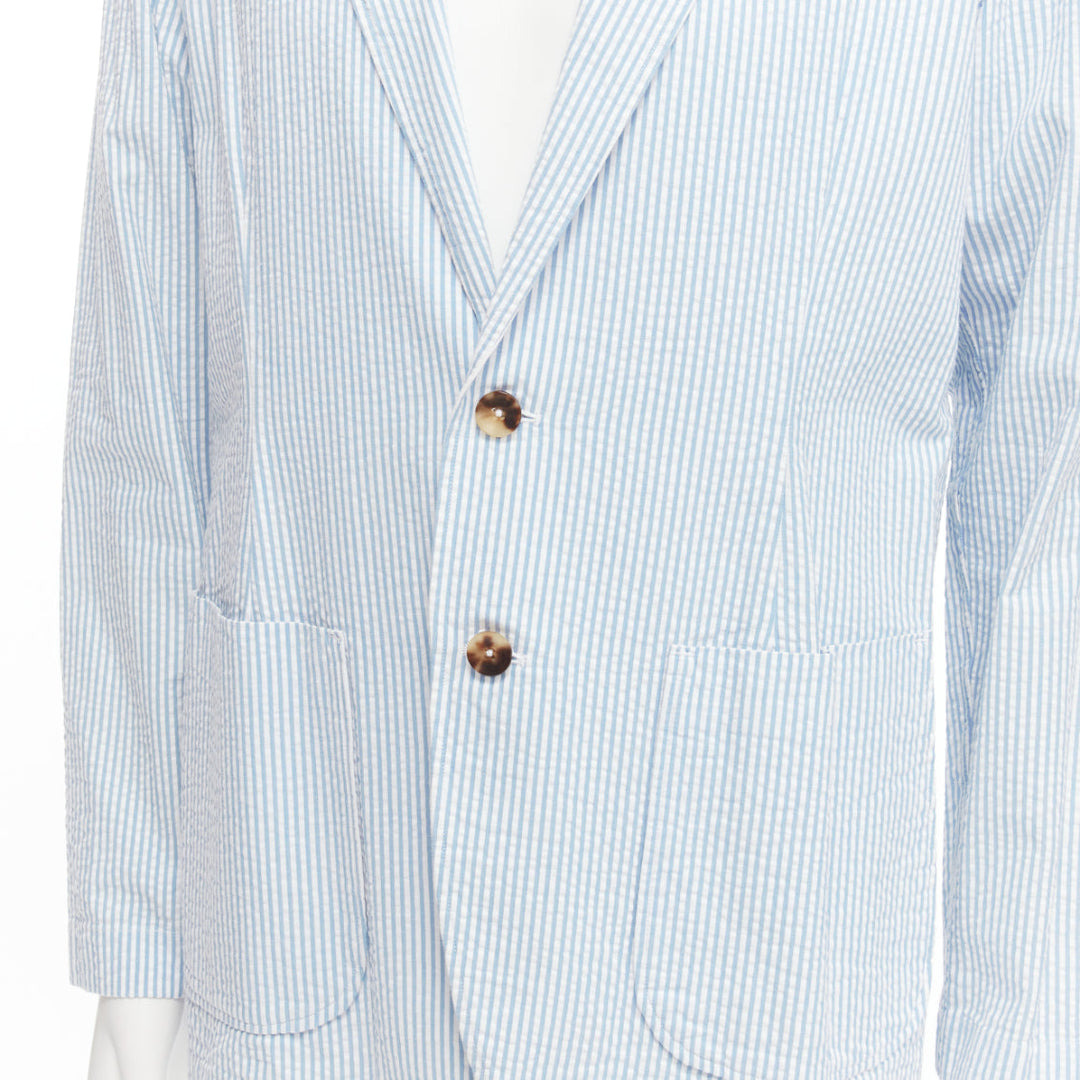 LARDINI blue white stripe seersucker brown shell 2 button blazer M