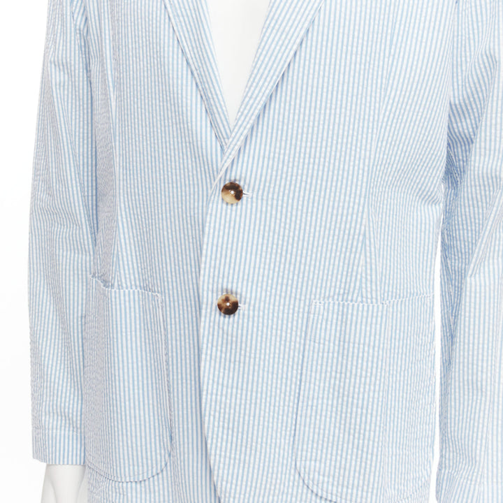 LARDINI blue white stripe seersucker brown shell 2 button blazer M