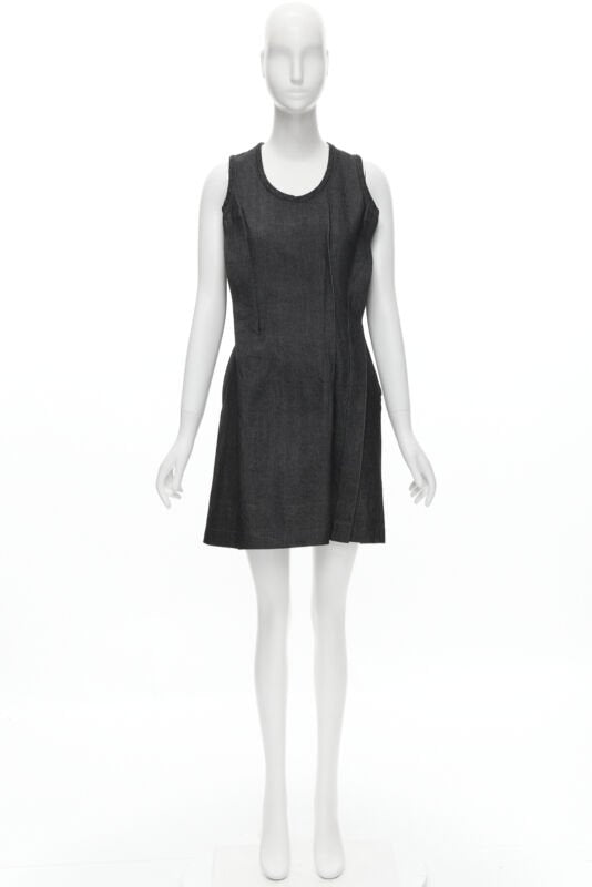 vintage COMME DES GARCONS 1991 dark indigo washed denim pinched seam dress S