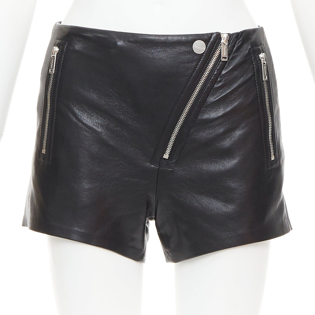 NANUSHKA black faux leather diagonal zip short mini biker shorts XXS