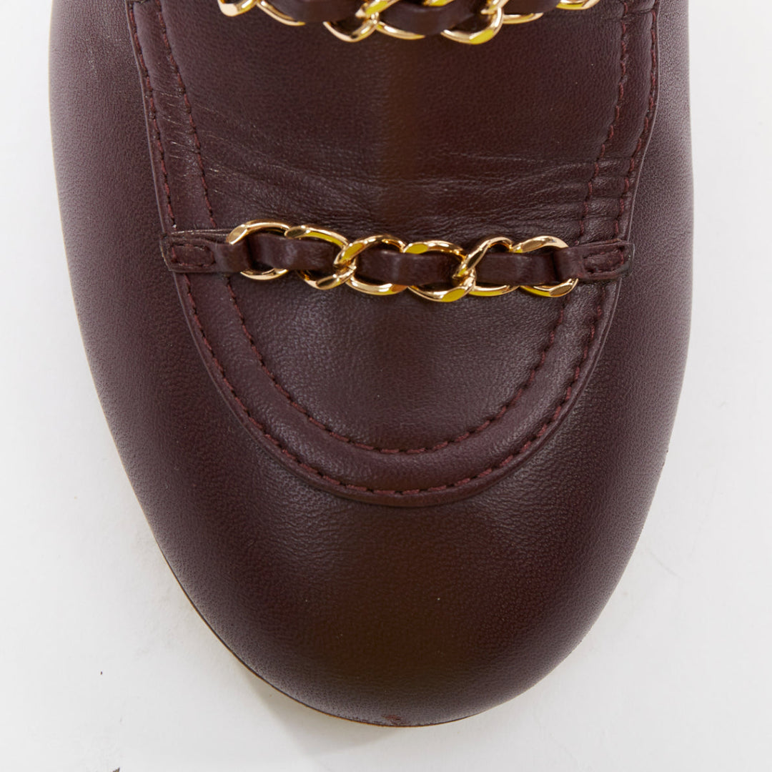 CHANEL 2017 Karl Lagerfeld burgundy lambskin gold chain quilted boots EU36.5