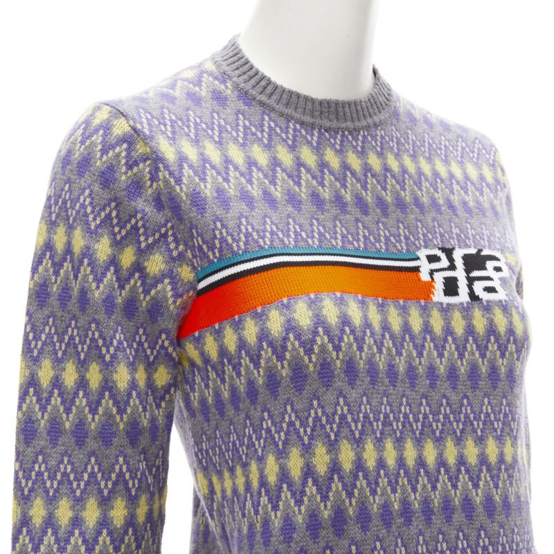 PRADA Sports Logo grey purple argyle knitted sweater S