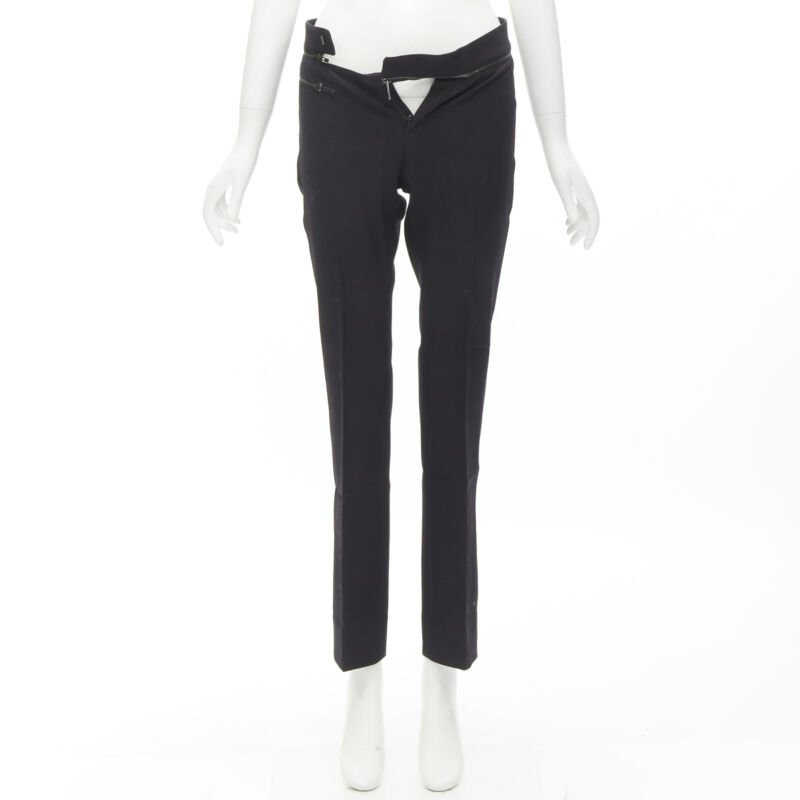 GUCCI black viscose silver waist trim straight leg trousers IT38 XS