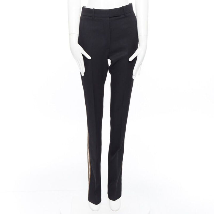 CALVIN KLEIN Raf Simons 2018 black white gold trim straight leg trousers US0 XXS