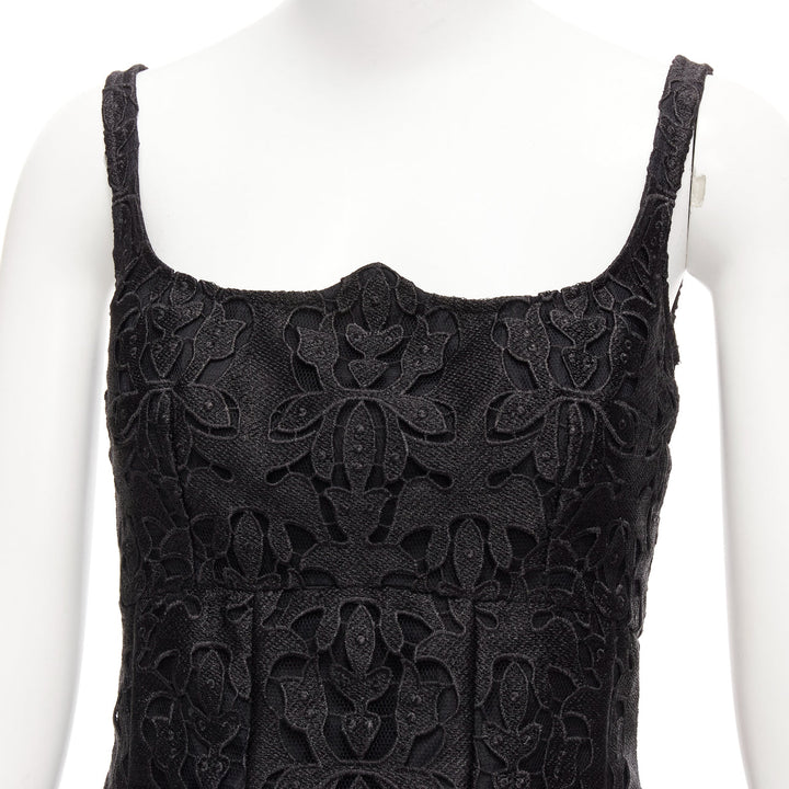 EMILIA WICKSTEAD black floral lace paisley scalloped neckline flared dress UK8 S