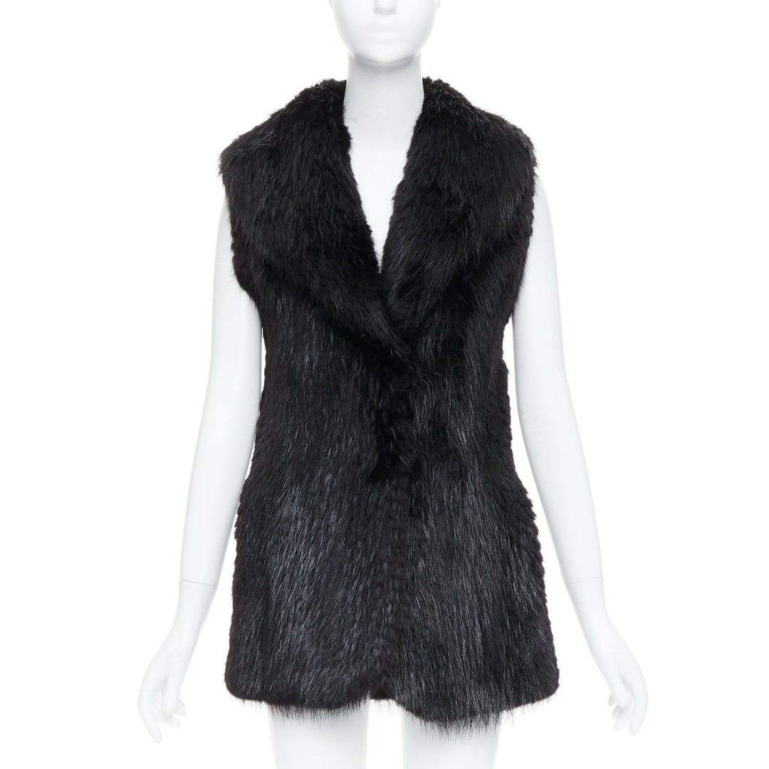 CASSIN NEW YORK black genuine fur pocketed shawl collar vest jacket Sz.P XS