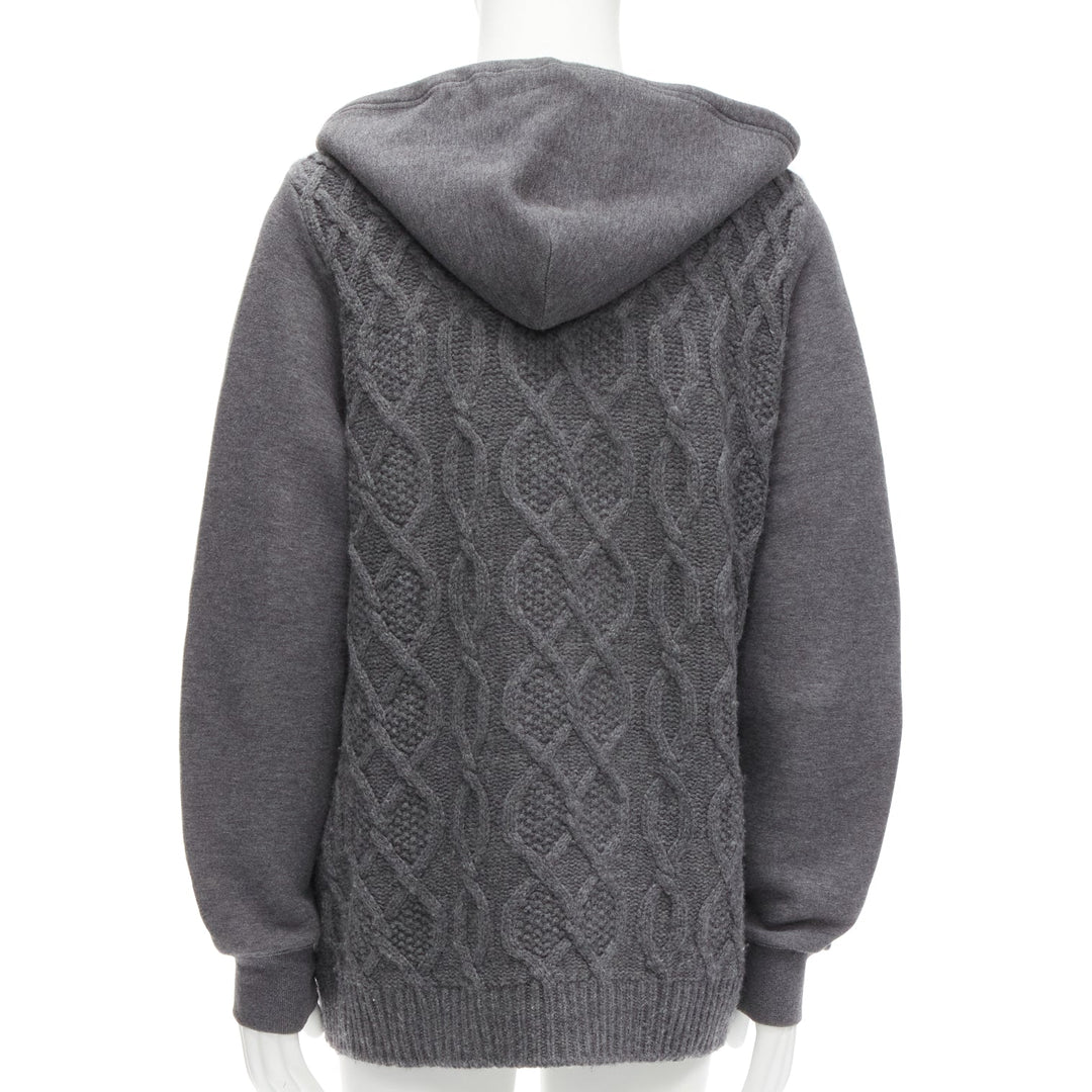 SACAI 2015 grey 100% wool cable knit contrast hood sweater JP3 L
