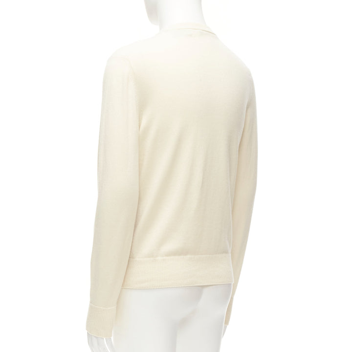 LORO PIANA 100% cashmere cream brown abstract graphic sweater IT48 M