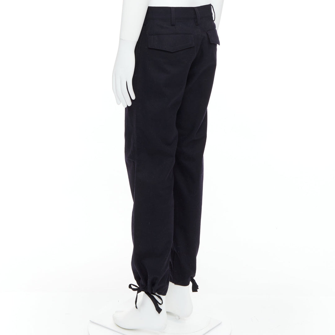 YOHJI YAMAMOTO black 100% wool zip side pocket drawstring hem wide pants JP3 L