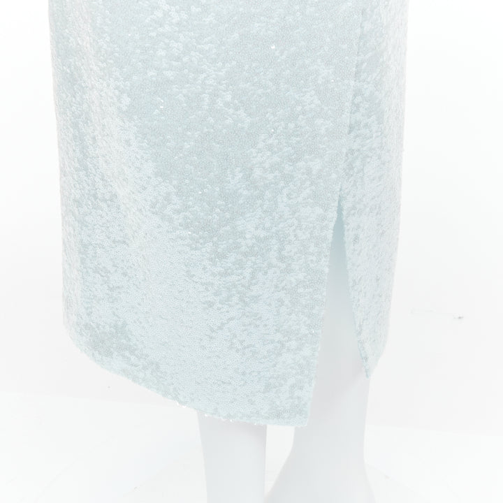 16ARLINGTON Vida light blue sequins high neck long sleeves cocktail dress UK6 XS