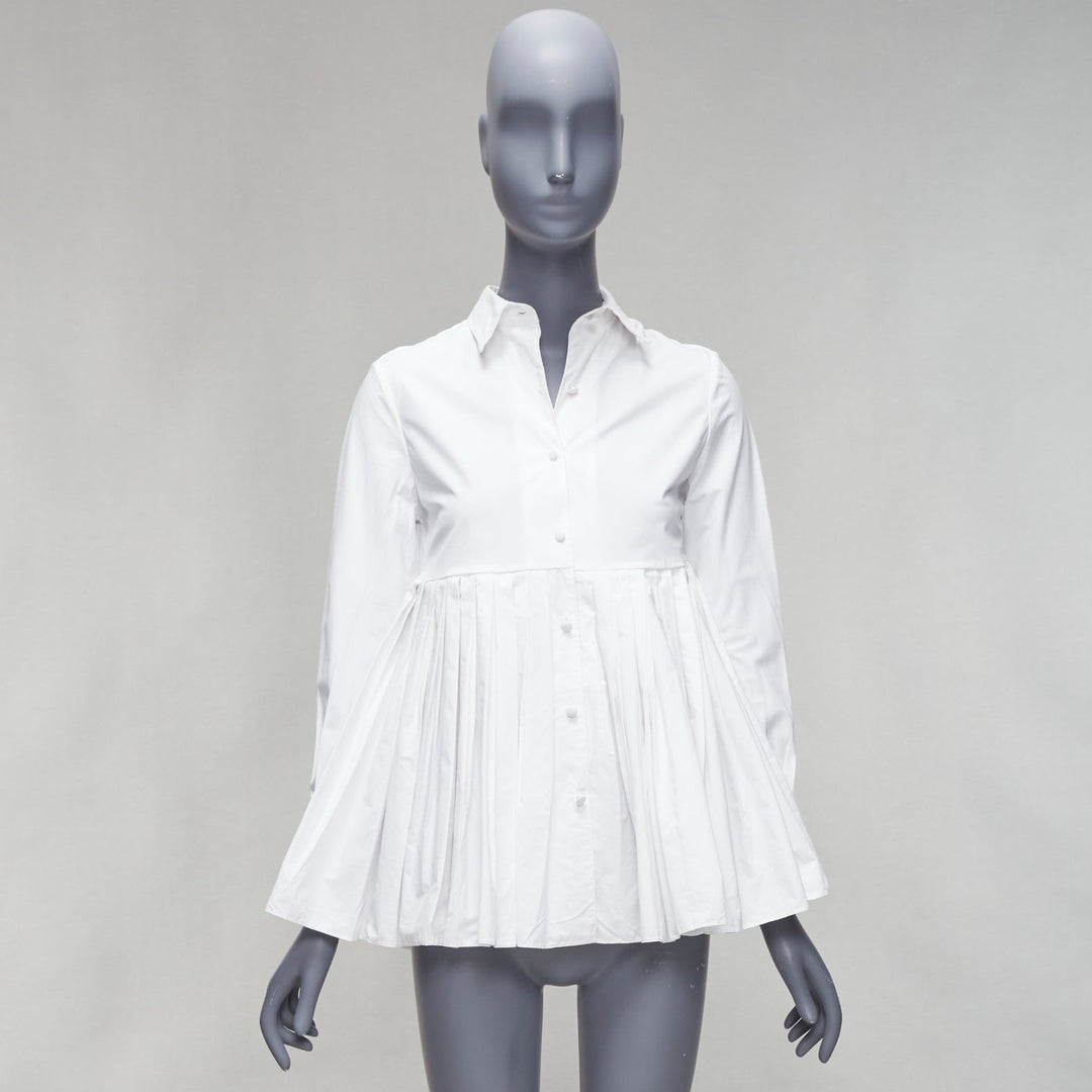 CO COLLECTIONS white cotton high waist pleated peplum dress shirt US0 XS