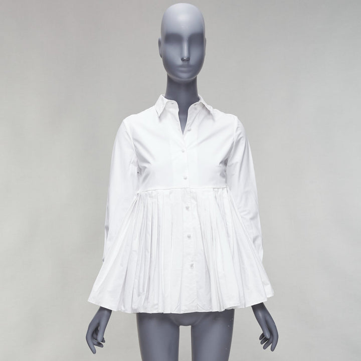 CO COLLECTIONS white cotton high waist pleated peplum dress shirt US0 XS